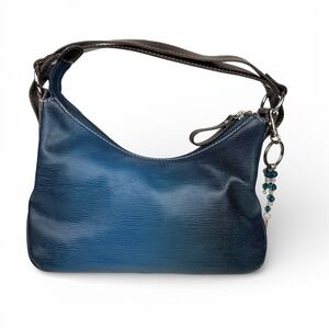Crazy Horse Liz Claiborne Blue Lizard Embossed Ombre Hobo Shoulder Bag Y2K